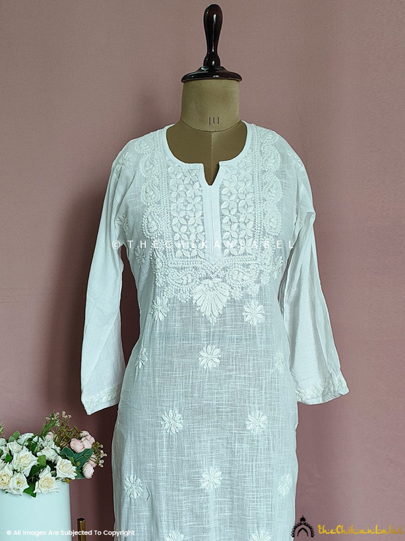 Ladies Cotton Full Sleeves Chikan Stitched White Kurti, Size: XL at Rs 550  in Lucknow
